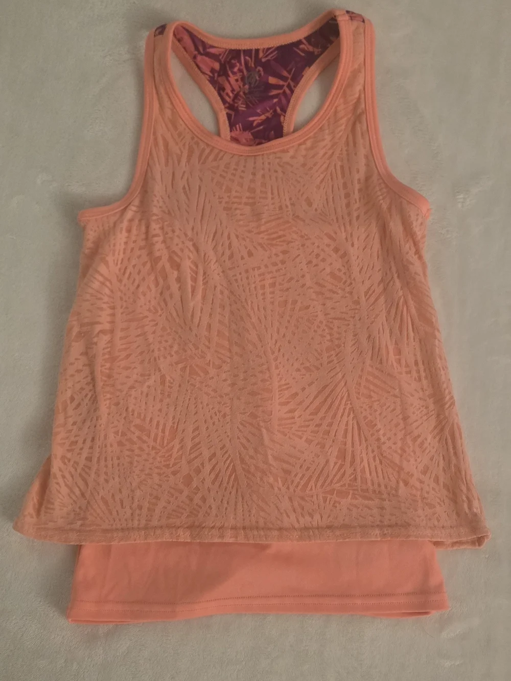 Girl's Peach Mesh Overlay Racerback Tank Top